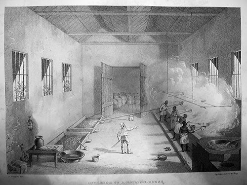 Interior of a boiling house in 1836