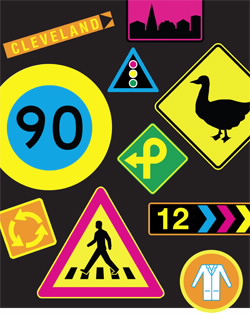 Signs are one common use of DayGlo fluorescent pigments. Copyright American Chemical Society 2012. 