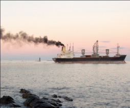 Cruise ship releasing black smoke pollutant