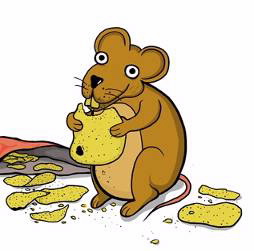 Cartoon of a mouse eating potato chips