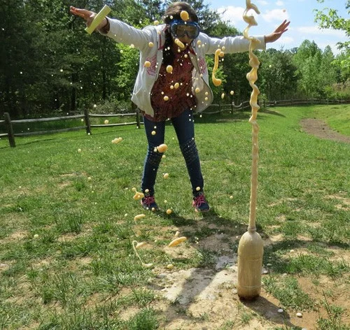 Bubbles and soda will quickly shoot out of the bottle in a high fountain