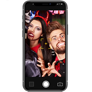 Phone with Selfie of Halloween Costumes