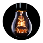A light bulb lit with the word "patent" inside