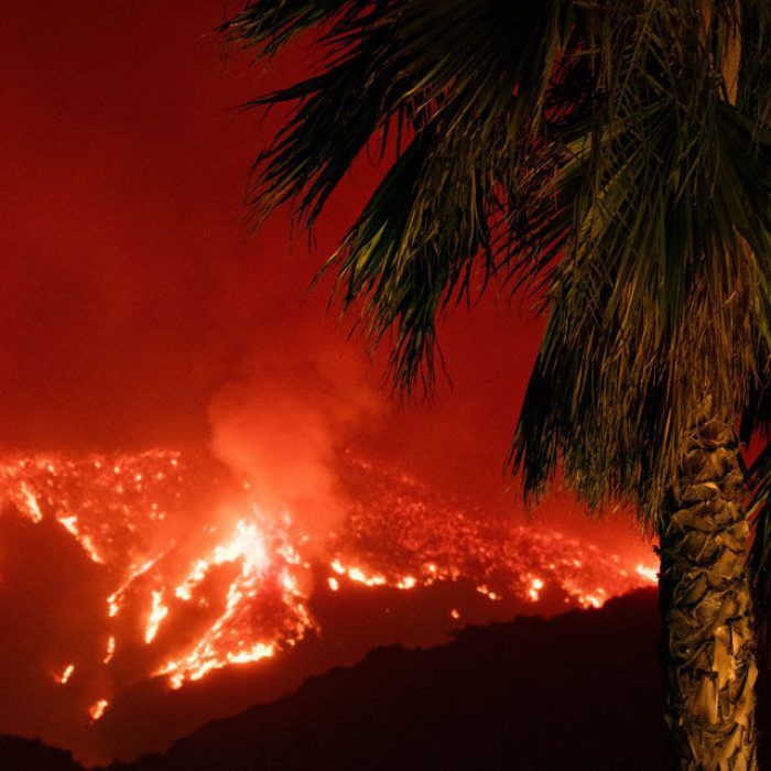 Wildfire burning through mountain