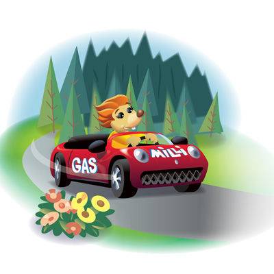 Illustration of Milli driving a car