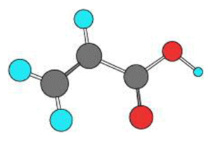 Ball-and-stick model of an acrylic acid molecule