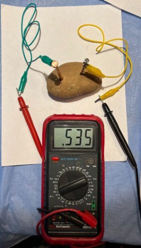 Activity set up - potato hooked up to a digital voltmeter