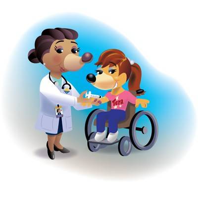 Illustration of  moles - Dr. Erla giving vaccine to Tara