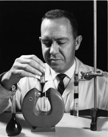 Stephen Papell demonstrating effects of a magnetic field