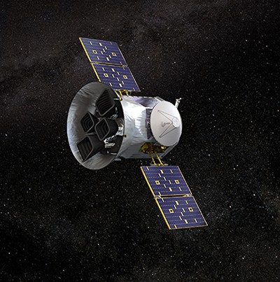 Artist rendering of Transiting Exoplanet Survey Satellite in space