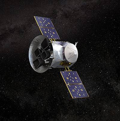 Artist rendering of Transiting Exoplanet Survey Satellite in space
