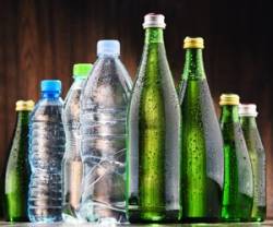 Composition with different sorts of bottles containing mineral water