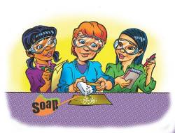 illustration of students scraping soap onto paper