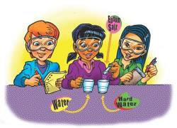 illustration of students doing activity with water, hard water, and epsom salt