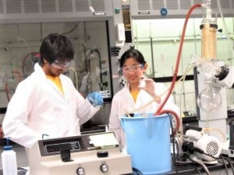 Olympiad students working in a lab