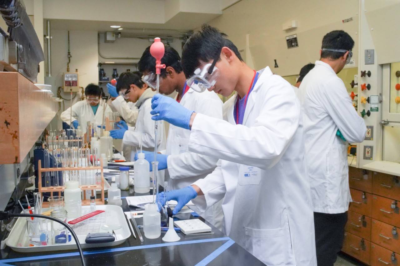 Students during the Chemistry Olympiad laboratory work
