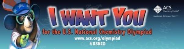 USNCO web banner with a mole dressed as Uncle Sam and text reading, "I Want You for the U.S. National Chemistry Olympiad"