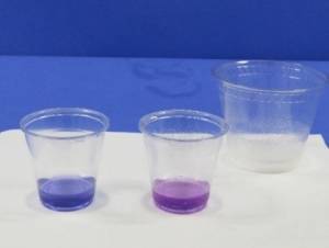 Blue and purple indicator in small cups.