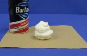 Some shaving cream on a paper towel.