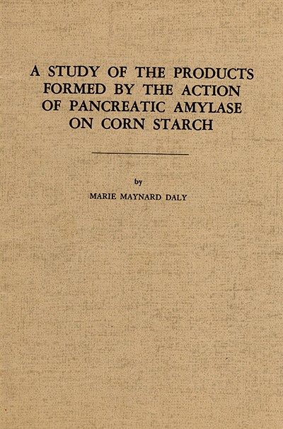 Scan of Daly's thesis, titled "A Study of the Products Formed by the Action of Pancreatic Amylase on Corn Starch"