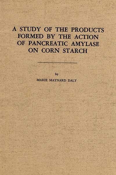 Scan of Daly's thesis, titled "A Study of the Products Formed by the Action of Pancreatic Amylase on Corn Starch"