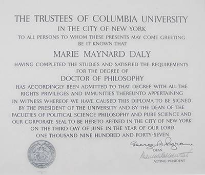 Scan of Daly's PhD diploma from Columbia University