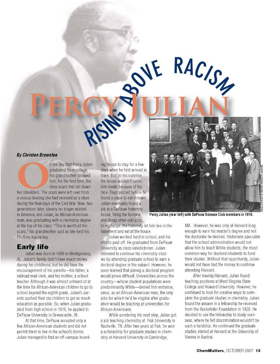 cover of article about Percy Julian overcoming racism