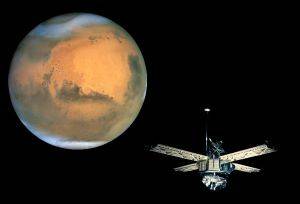 artist's rendition of Mariner 6 or 7 spacecraft near Mars