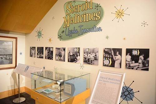Upjohn steroid medicine exhibit at Kalamazoo Valley Museum, site of the designation ceremony for National Historic Chemical Landmark