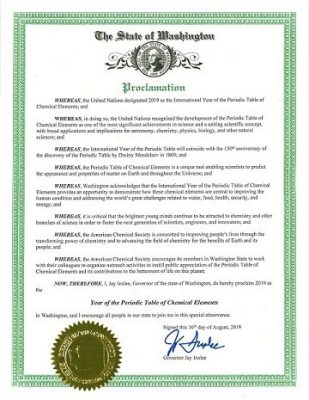 State of Washington Governor's Proclamation - Year of the Periodic Table