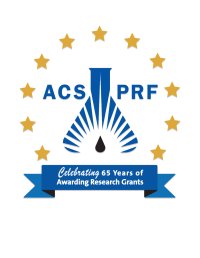 ACS PRF 65th Anniversary logo in blue and white with gold stars