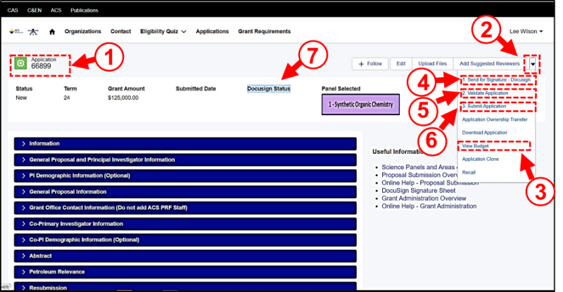 PRF Salesforce Portal - Proposal Submission - Application Pull-Down Menus