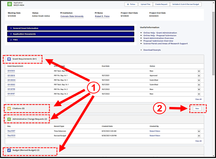 Figure 12. PRF Portal: Application/Grant Detail - Form Sections