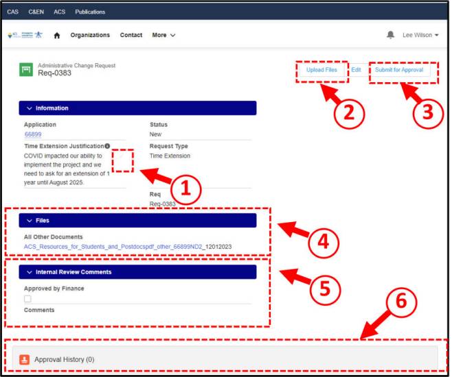 Figure 24. PRF Administrative Change Request: Time Extension Detail Screen