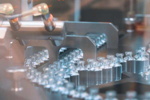 Glass bottles in production