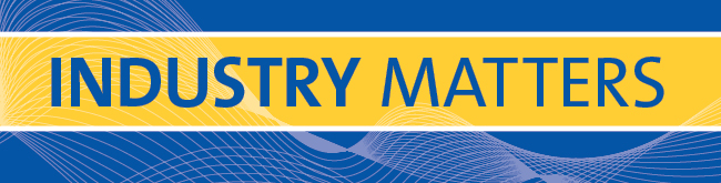 Industry Matters email banner - blue letters on yellow background on blue background