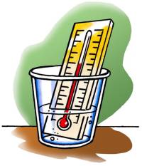 Thermometer placed in cup with water of various temperatures