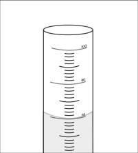 Water in a 100-mL graduated cylinder