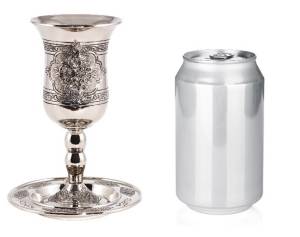 An ancient aluminum chalice and a modern aluminum  can