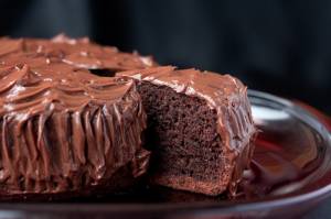 A close-up shot of chocolate cake