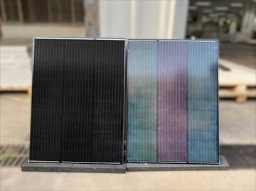 Solar panels in black, blue, purple and green