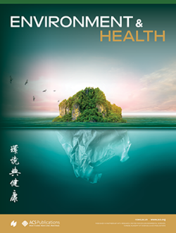 Generic journal cover for Environment & Health, featuring the title and a graphic of a lush island which changes into a littered plastic bag underwater