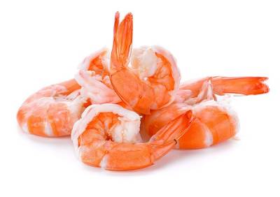 A group of cooked shrimp.