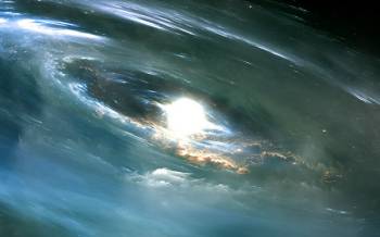 An illustration of a disk of interstellar dust, gas and ice surrounding a newly formed star.